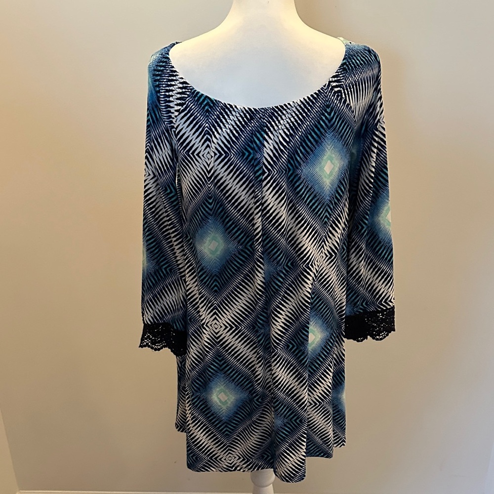 Allison Brittney Geometric Blue Long Sleeve Dress - Picture 4 of 4